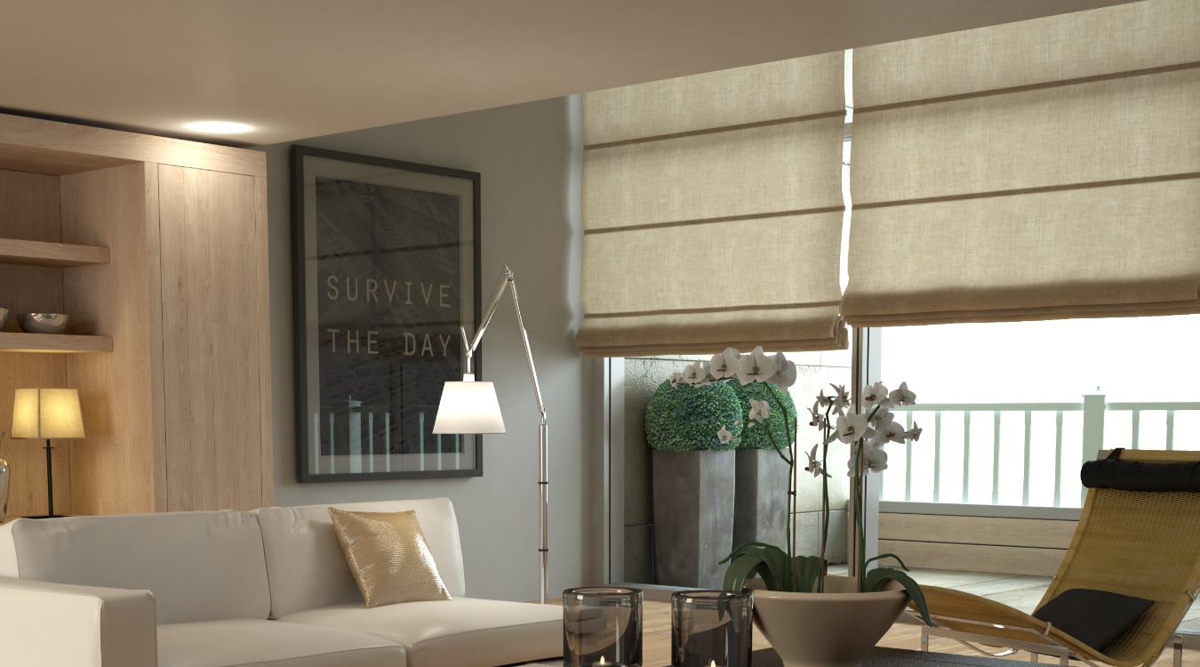 Brown Roman Shades in A Living Room